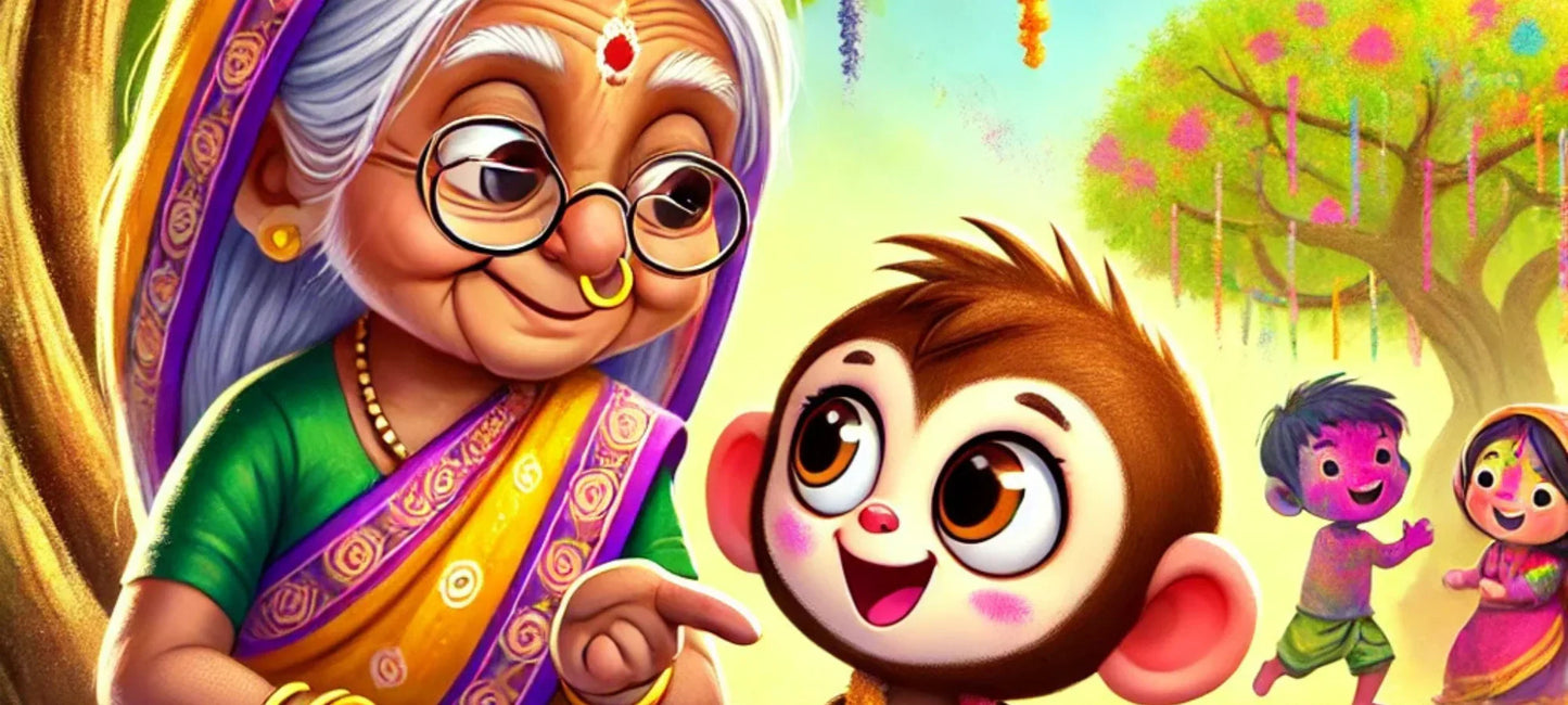 Holi story for kids, Lil Poco Holi story, Granny folk tale, Indian festival stories, Holi mythology for children, Holi traditions explained, festival of colours, Hindu mythology for kids, Holi bedtime story, cultural stories for children.