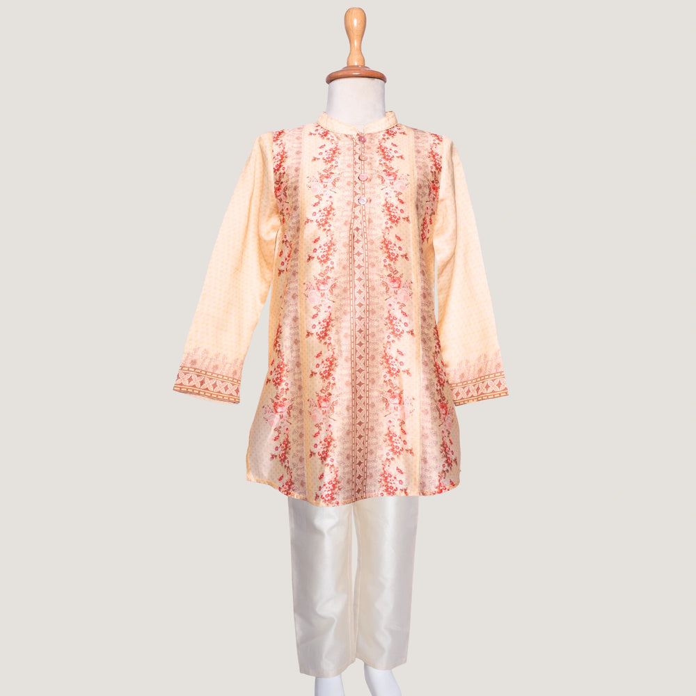 The kurta is lightweight and breezy, designed with a straight cut for a classic fit that keeps your little one comfortable all day.