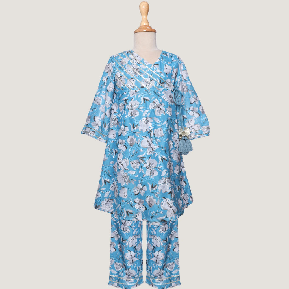 kurti set-gotapatti-chanderi-girls-teal-pocomico