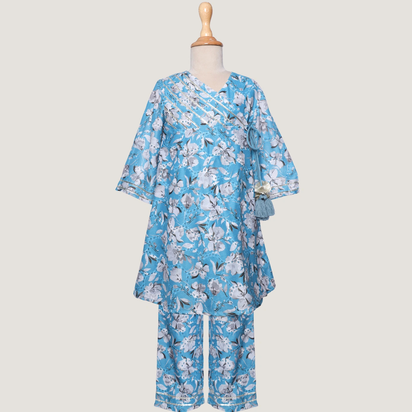 kurti set-gotapatti-chanderi-girls-teal-pocomico