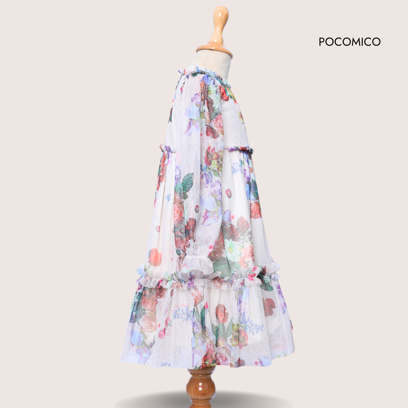 Celestial Glow Dress by POCOMICO + shimmering foil dots + airy mesh + cambric lining + girls party dress + comfortable + BCI-certified fabric + magical celebration outfit + perfect for little dreamers