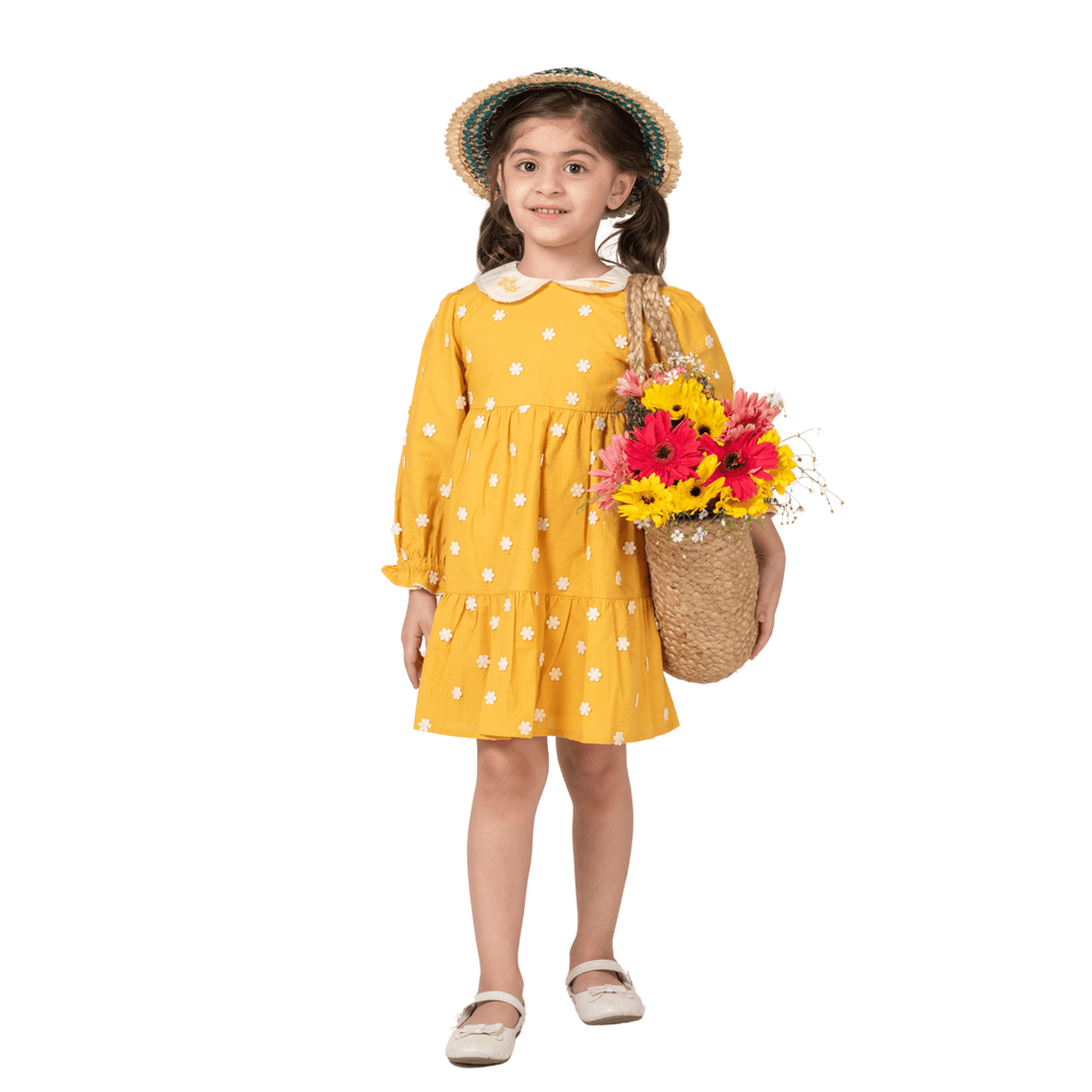 PocoMico Neverland 3D Embroidery Mustard Dress