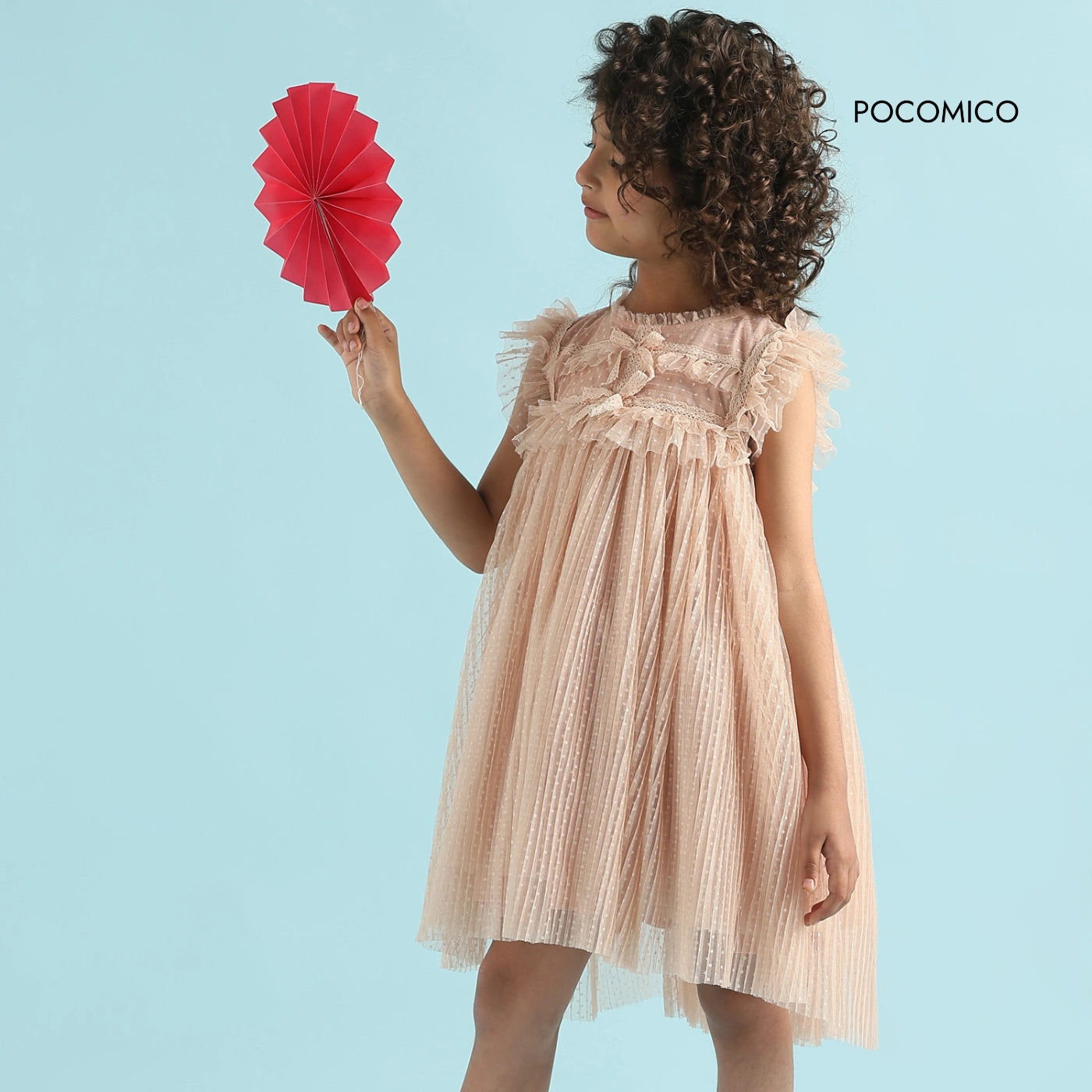 Starry denim jacket + Girls fashion staple + Celestial-inspired outerwear + Pocomico kids' jacket + Blue cotton denim + Versatile layering piece + Star-studded girls' coat + Comfortable everyday jacket + Stylish children's outerwear + Trendy kids' fashion