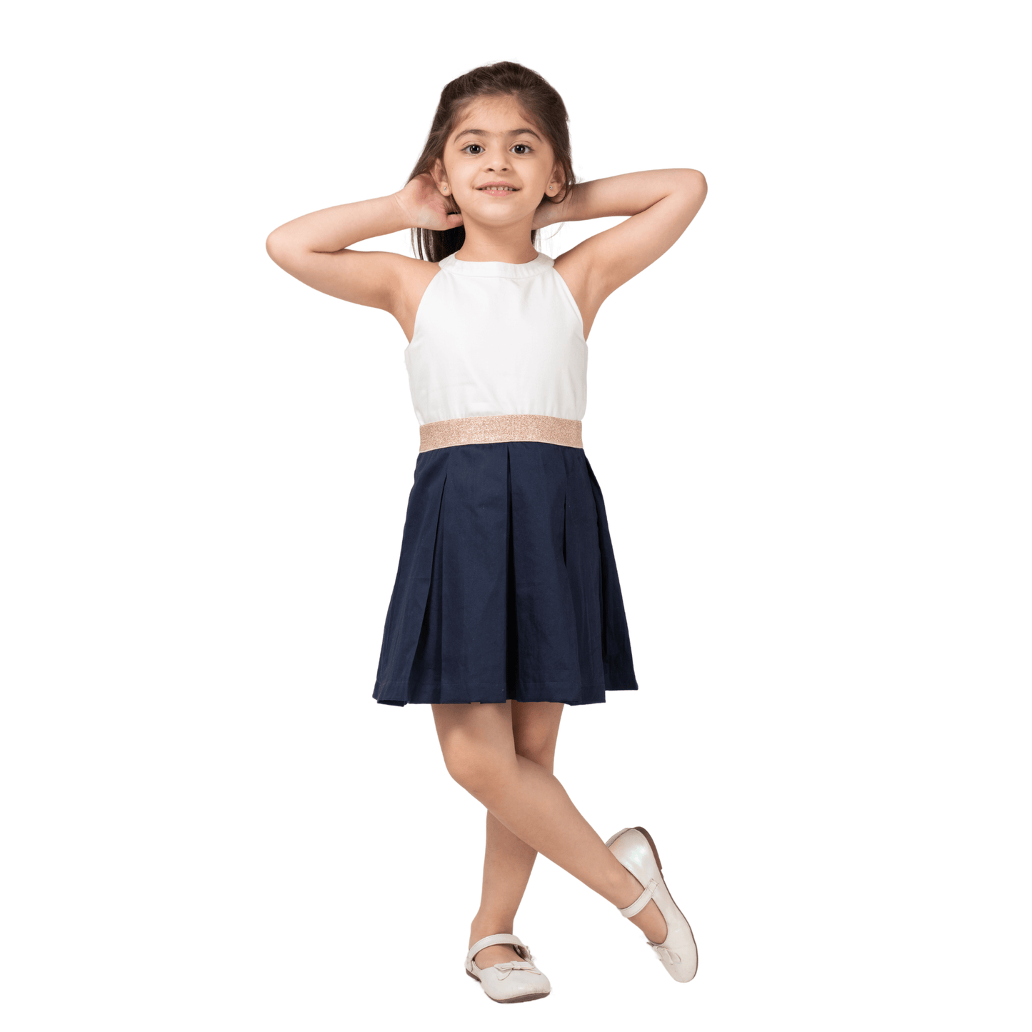 PocoMico Ocean Navy White Solid Party Dress