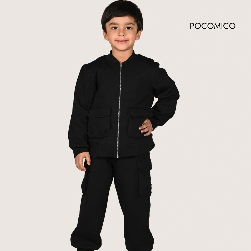 black+ track suit+ set+ zip+ top+ bottom+ warm+ fleece+ cotton+ boys + unisex + party + formal + Pocomico + kids+ comfortable