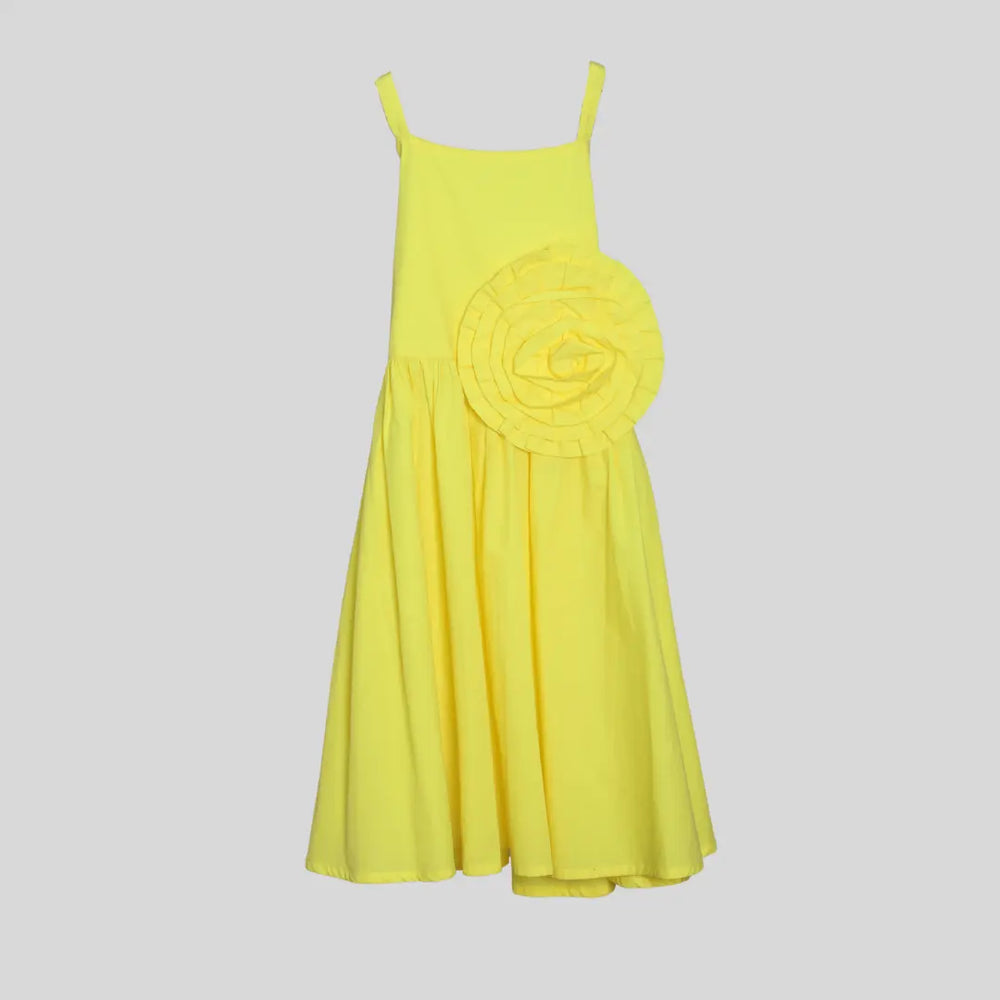 PocoMico-Butter Yellow-100% Cotton- Rose Petal  Dress-kids-girls-dress