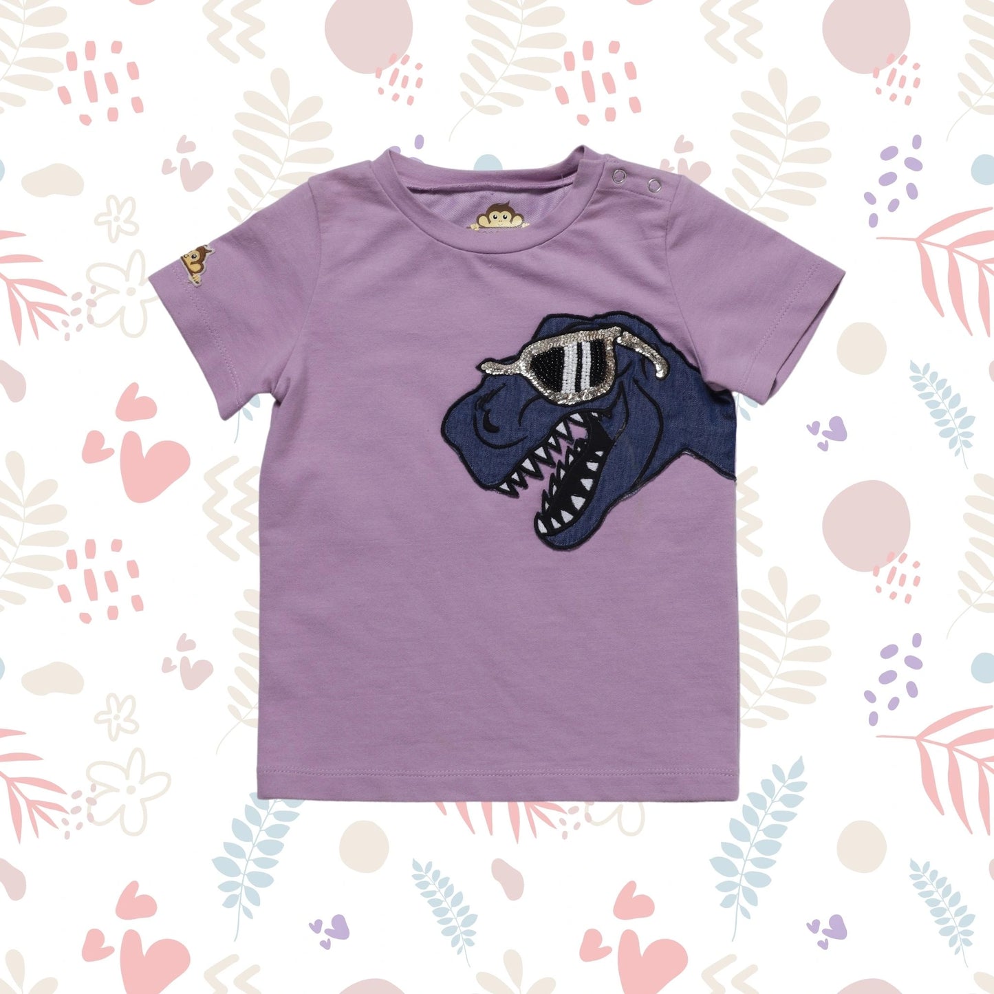 Purple + t shirt + Dino + casualwear + daily wear + soft + cotton +comfy + round neck + summer+ wear + POCOMICO