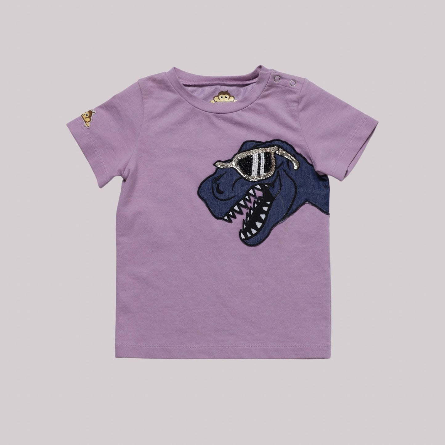 Purple + t shirt + Dino + casualwear + daily wear + soft + cotton +comfy + round neck + summer+ wear + POCOMICO
