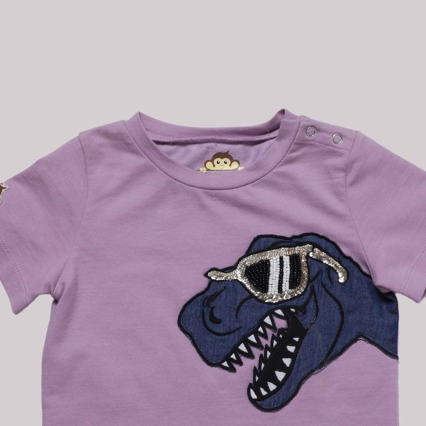 Purple + t shirt + Dino + casualwear + daily wear + soft + cotton +comfy + round neck + summer+ wear + POCOMICO