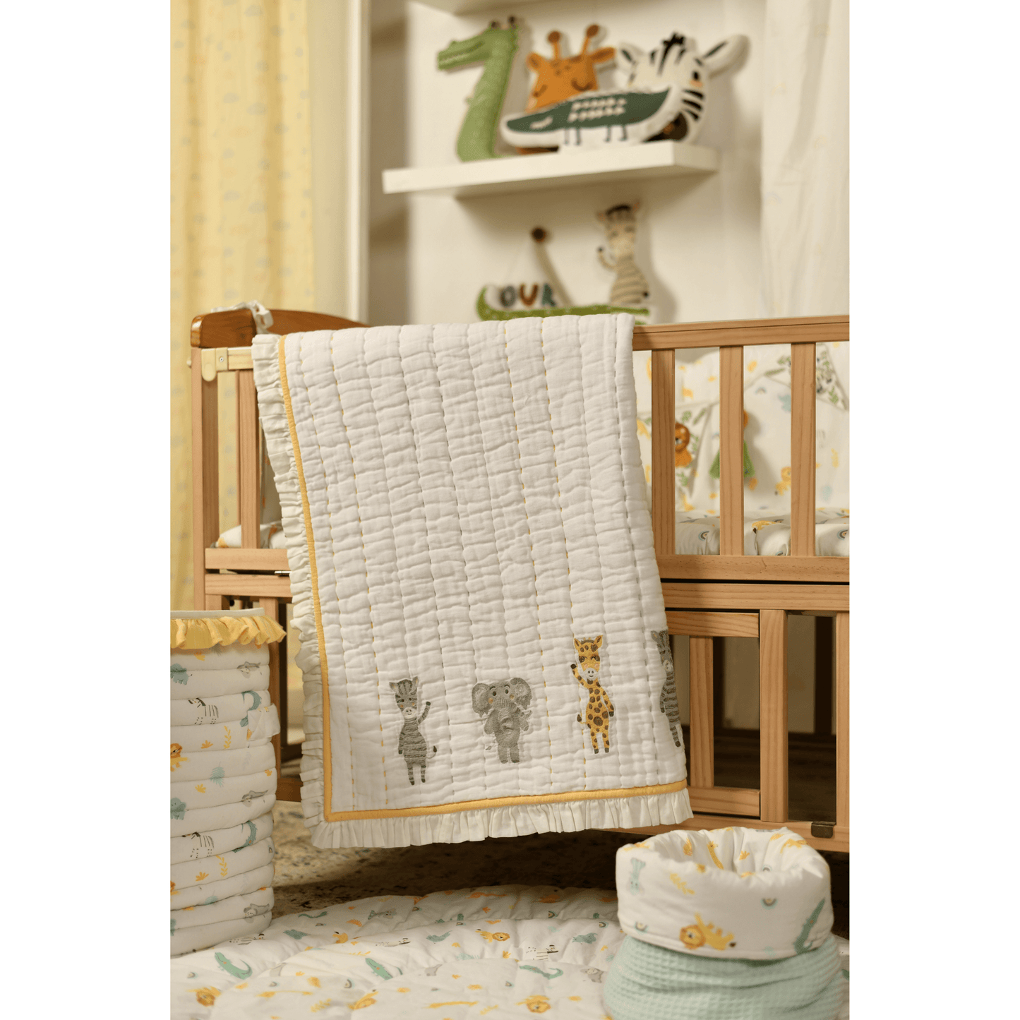 PocoMico Animals Embroidered Baby Quilt with Frill