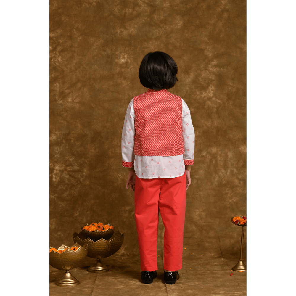 
                      
                        Crimson Carnival Cotton Kurta & Trouser Set With Jacket
                      
                    