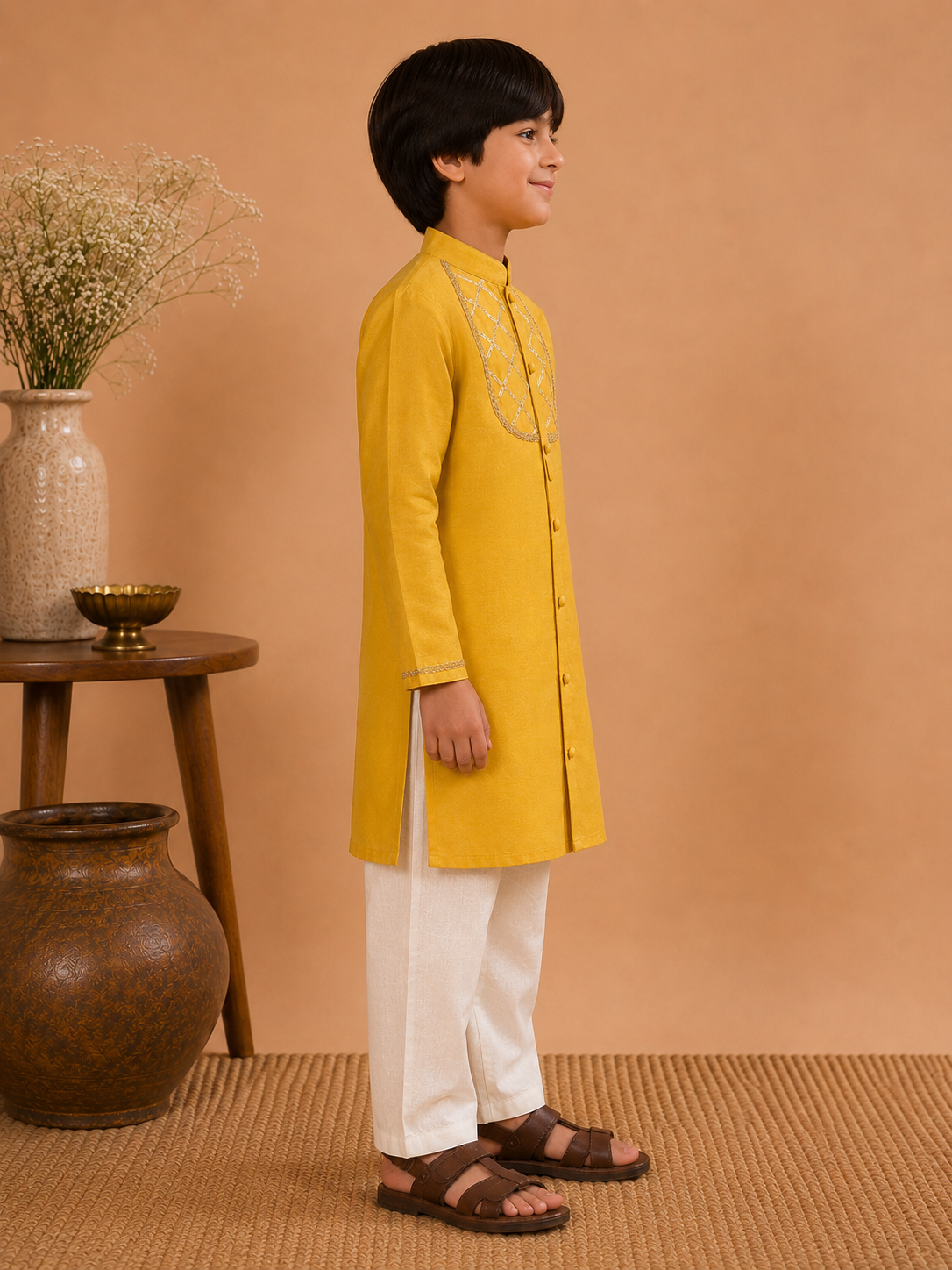 The Faiz Kurta Set is all about subtle sophistication. Crafted in chanderi fabric, it carries a soft sheen that elevates the look while remaining light and breathable