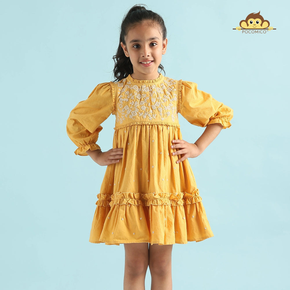 
                  
                    Golden Glow Embroidered Dress" for kids aged 6 months to 11 years, featuring intricate embroidery and a charming design, perfect for festive and special occasions.
                  
                