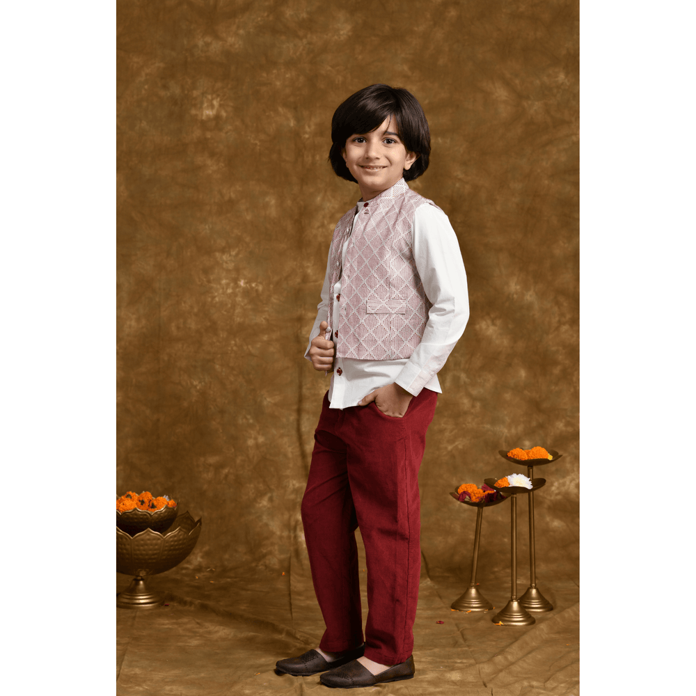 
                      
                        PocoMico Maroon Gala Shirt & Trouser Set With Jacket
                      
                    