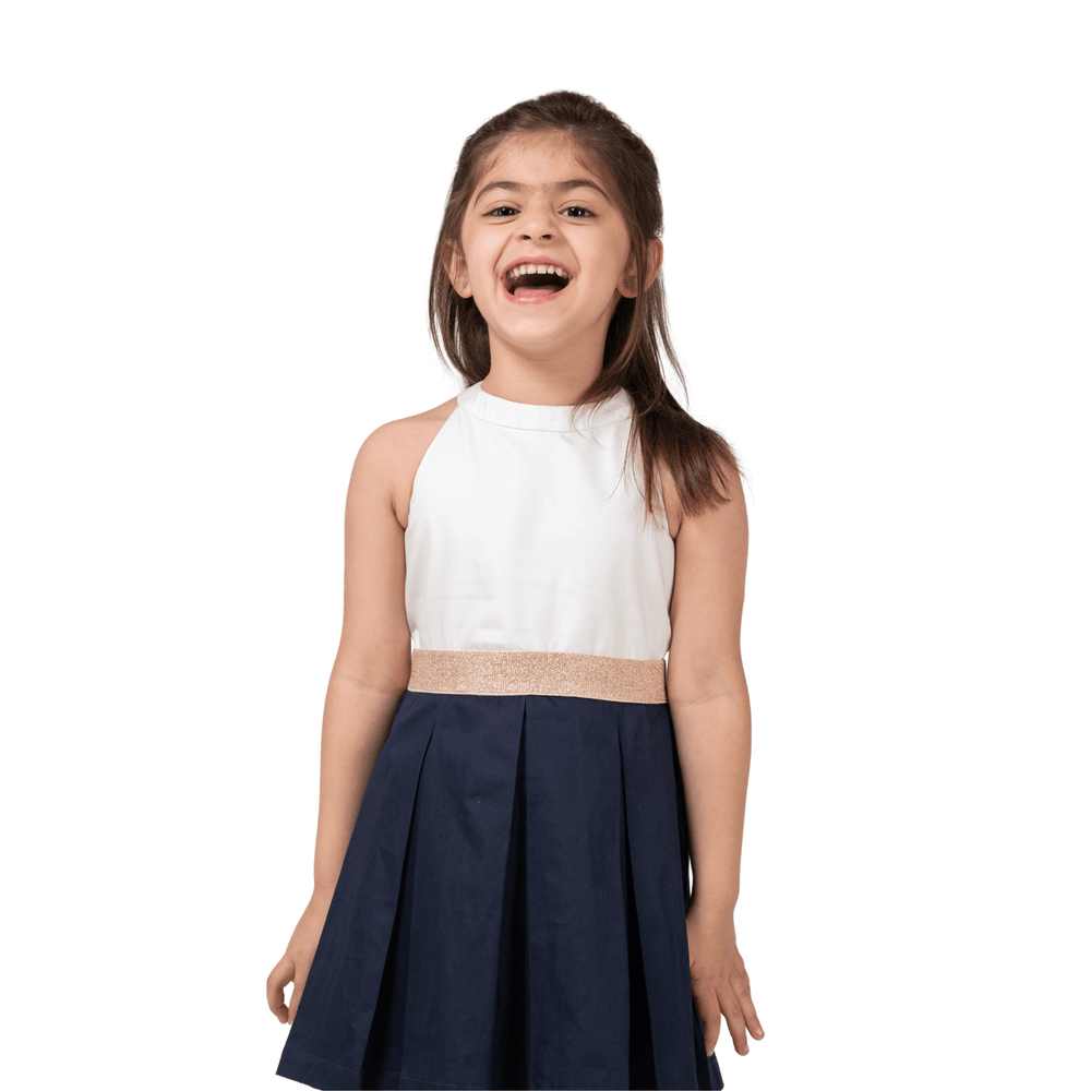 
                      
                        PocoMico Ocean Navy White Solid Party Dress
                      
                    