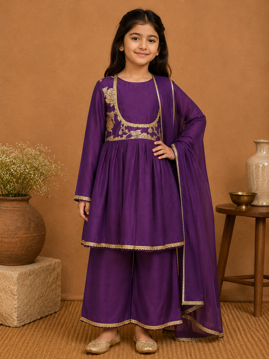 The Jamuni Yolk Suit brings together rich colour, delicate detailing, and the graceful fall of chanderi. 