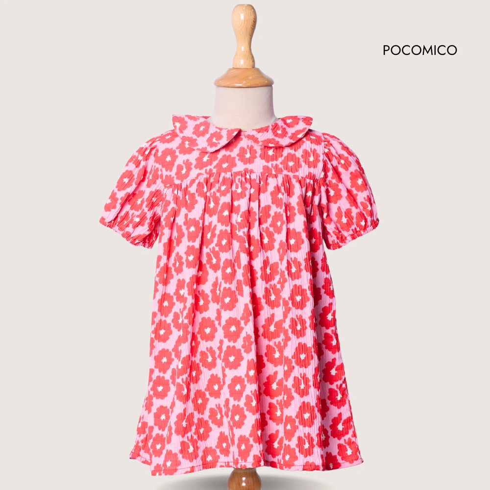 pink-red-dress-summer-cotton-girl-peter+pan+Collar-kids+pocomicO+girls+floral+flowy
