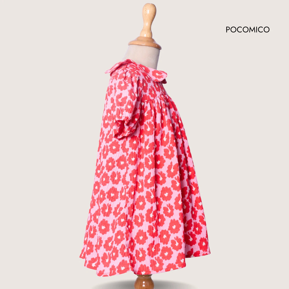 pink-red-dress-summer-cotton-girl-peter+pan+Collar-kids+pocomicO+girls+floral+flowy

