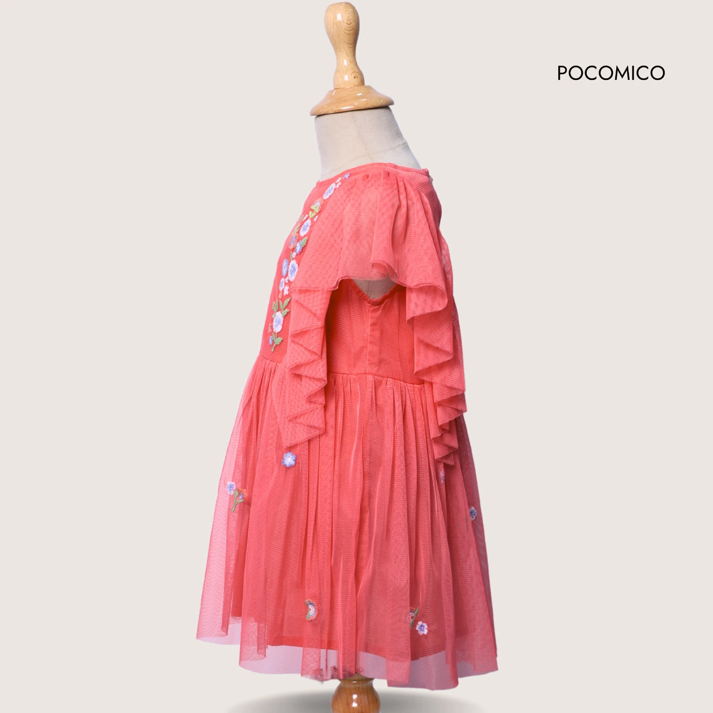 orange+peach+dress+party+birthday+floral+mesh+frill+flowy+girls+POCOMICO