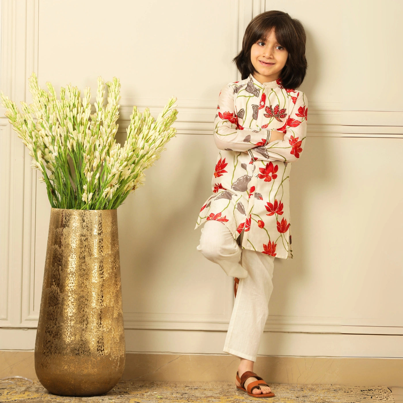 floral-kurta-pajama-red-ivory-bead work-kids-boys-pocomico