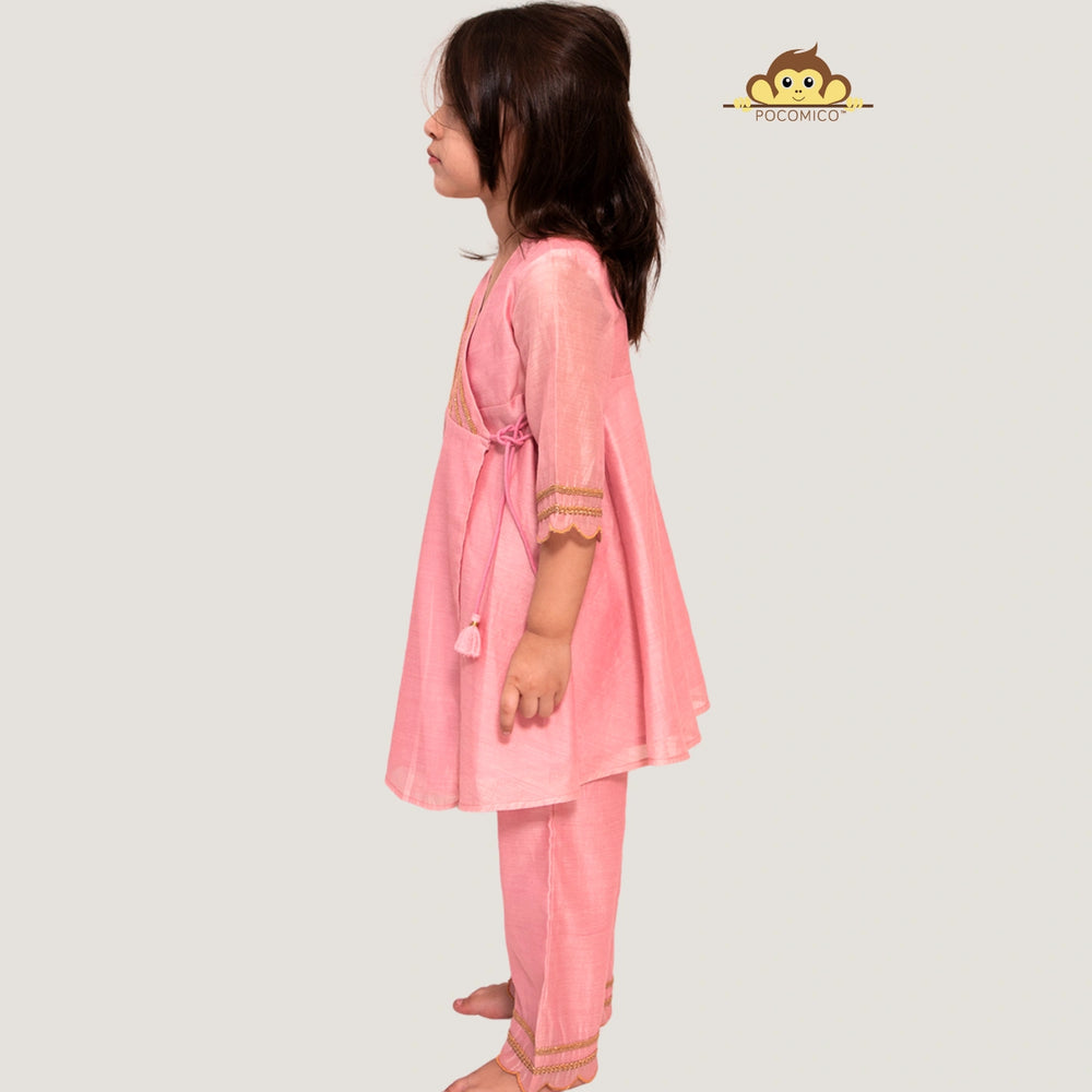 
                  
                    Angrakha+Kurta+LaceDetai+Tassels+paired+Scalloped +Chanderi+Palazzo+festivewear+weddingwear+soft+floral+pajama+cotton+beautiful+comfortable+perfect+pink+POCOMICO


                  
                