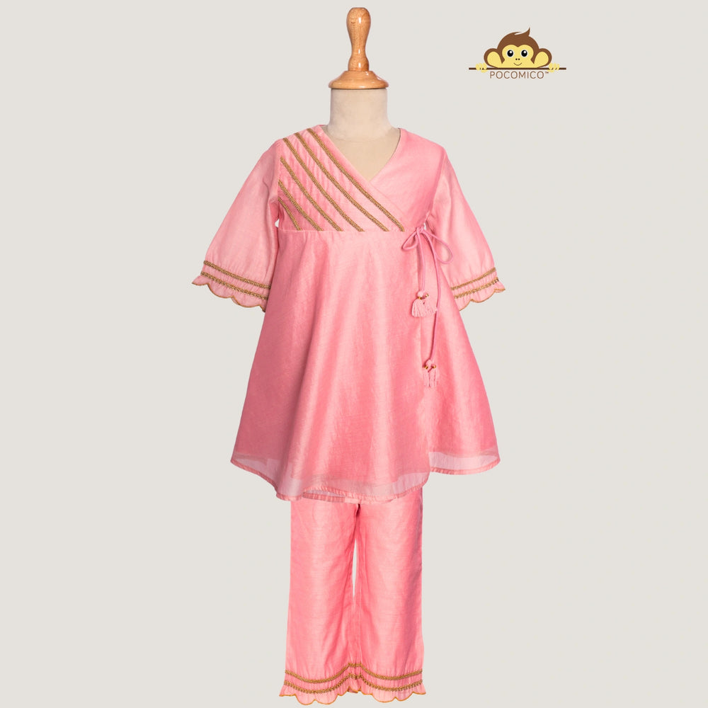 
                  
                    Angrakha+Kurta+LaceDetai+Tassels+paired+Scalloped +Chanderi+Palazzo+festivewear+weddingwear+soft+floral+pajama+cotton+beautiful+comfortable+perfect+pink+POCOMICO


                  
                