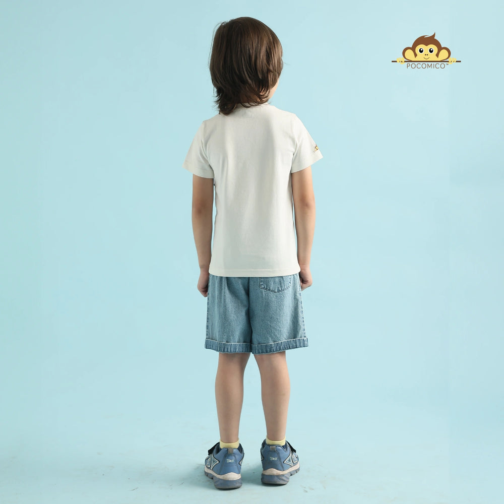 
                  
                    White + t shirt + Dino + casualwear + daily wear + soft + cotton +comfy + round neck + summer+ wear + POCOMICO
                  
                