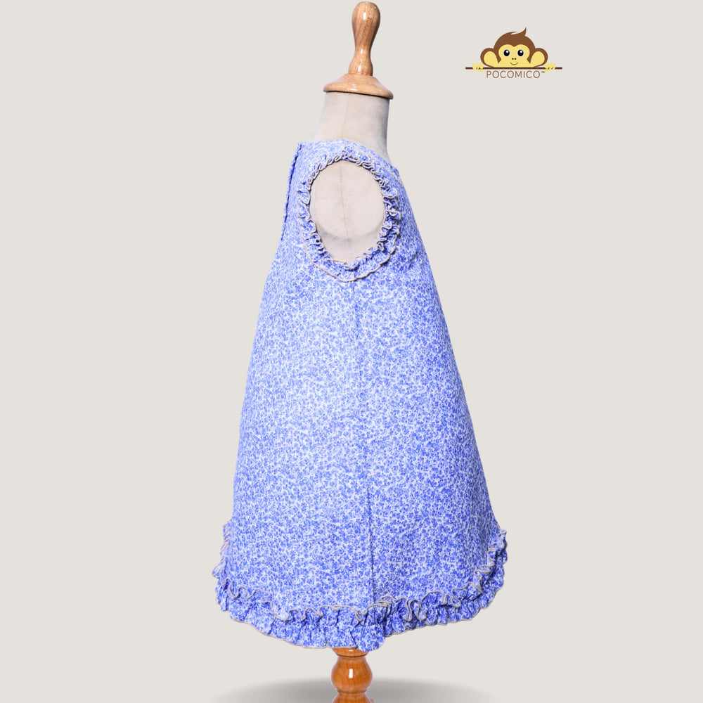 
                  
                    blue +  dress + sleeveless + girl + cotton + pocomico + floral + english + beige + frill + ruffle + party + picnic + simple + casual + fun + kids + soft
                  
                