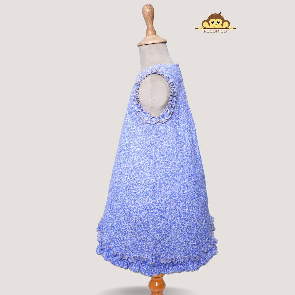 
                  
                    blue +  dress + sleeveless + girl + cotton + pocomico + floral + english + beige + frill + ruffle + party + picnic + simple + casual + fun + kids + soft
                  
                