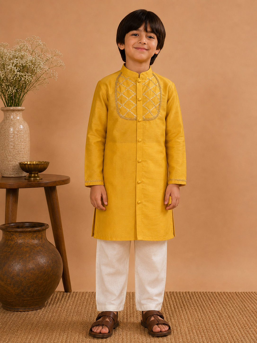 The Faiz Kurta Set is all about subtle sophistication. Crafted in chanderi fabric, it carries a soft sheen that elevates the look while remaining light and breathable