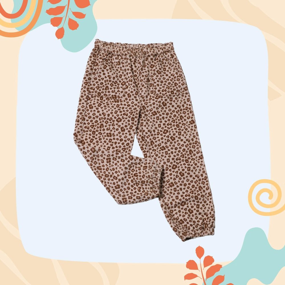 cheetah-pants-unisex-boys-girls-winter-warm-full pants-brown-corduroy-cheetah print-pocomico