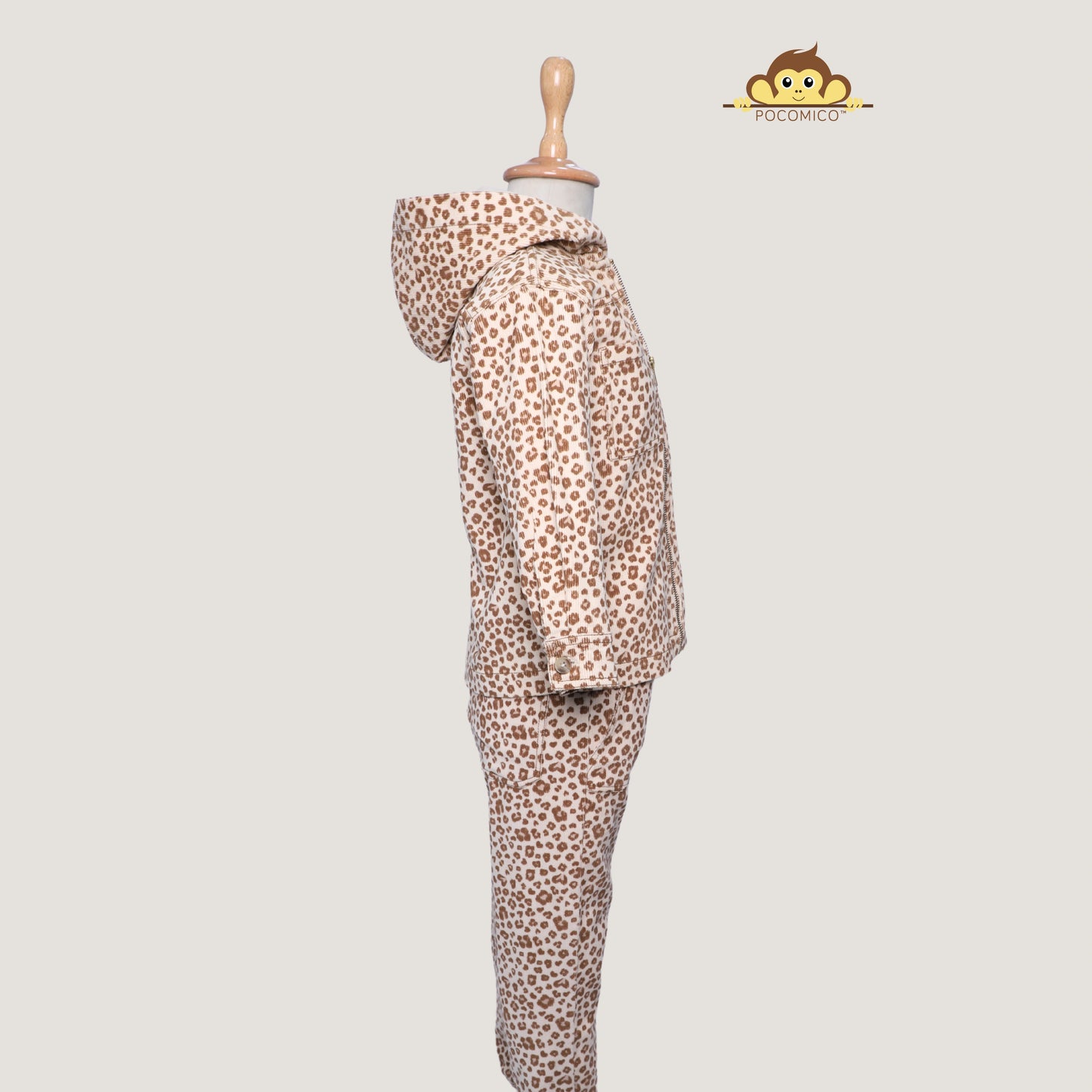 co-ord set + cheetah print + corduroy + thick + soft + warm + comfy + kids + winter + stylish + fun + relaxed fit + hoodie + pants + POCOMICO