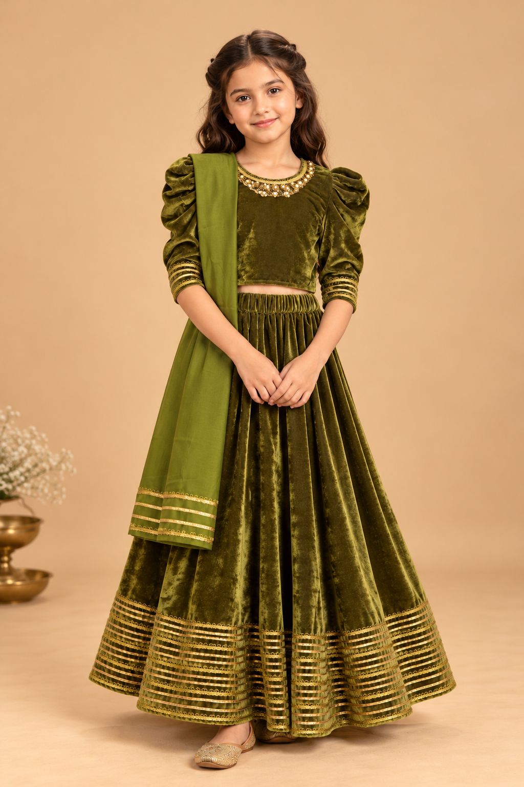 The Zaitoon Zari Velvet Lehenga Set brings together the richness of plush velvet and the timeless charm of traditional Indian occasionwear. 