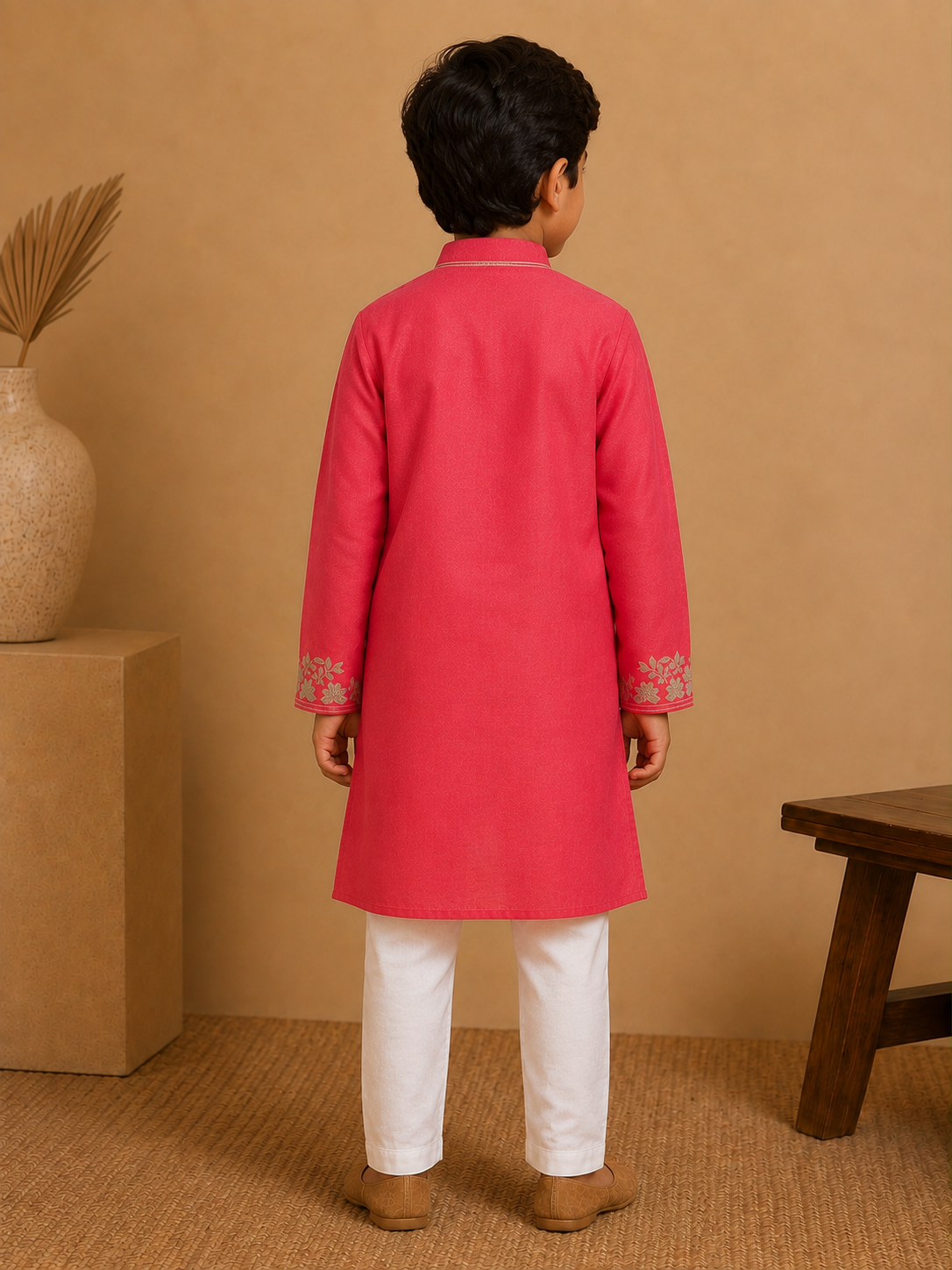 The Dilbaug Kurta Set pairs a vibrant red kurta with intricate floral embroidery, creating a look that feels traditional yet effortlessly contemporary