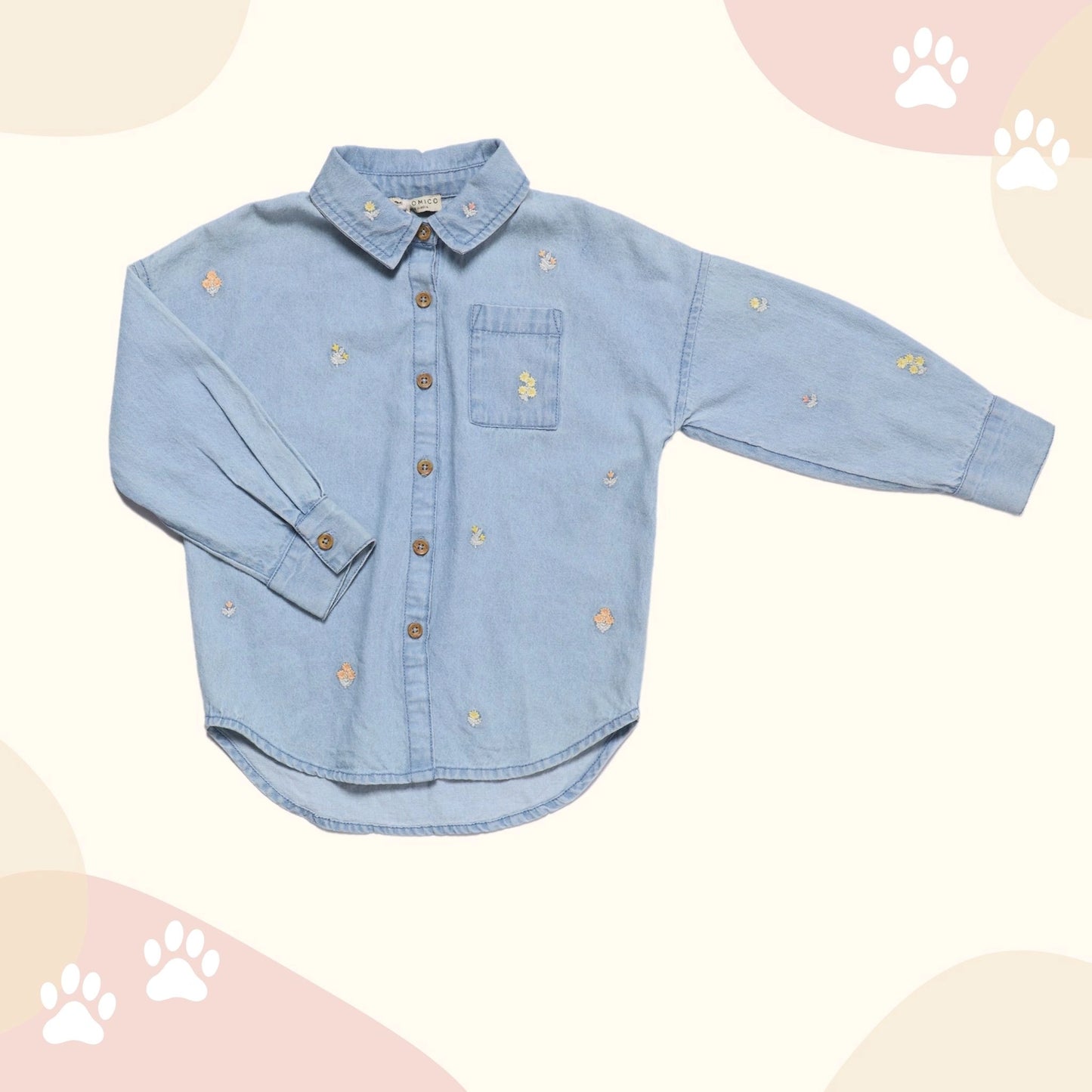 denim-shirt-full sleeves-winter-floral-embroidery-pocket-sky blue-blue-light blue-unisex-girl-boy-warm-pocomico