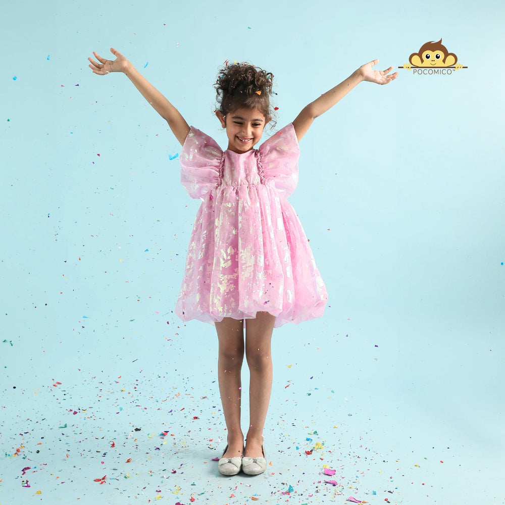 POCOMICO Dreamy Foil Print Organza Dress
