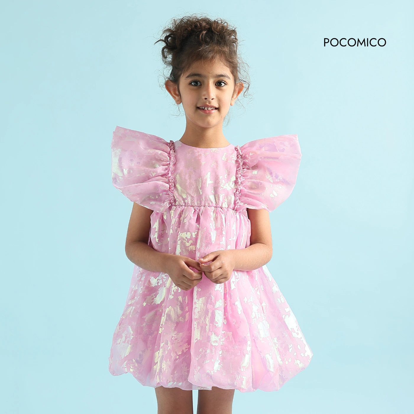 POCOMICO Dreamy Foil Print Organza Dress
