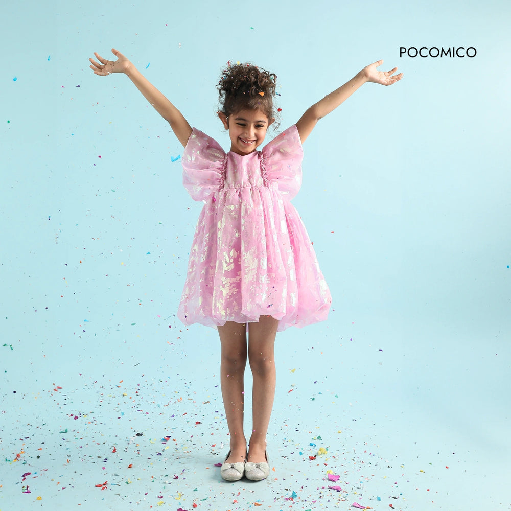 POCOMICO Dreamy Foil Print Organza Dress