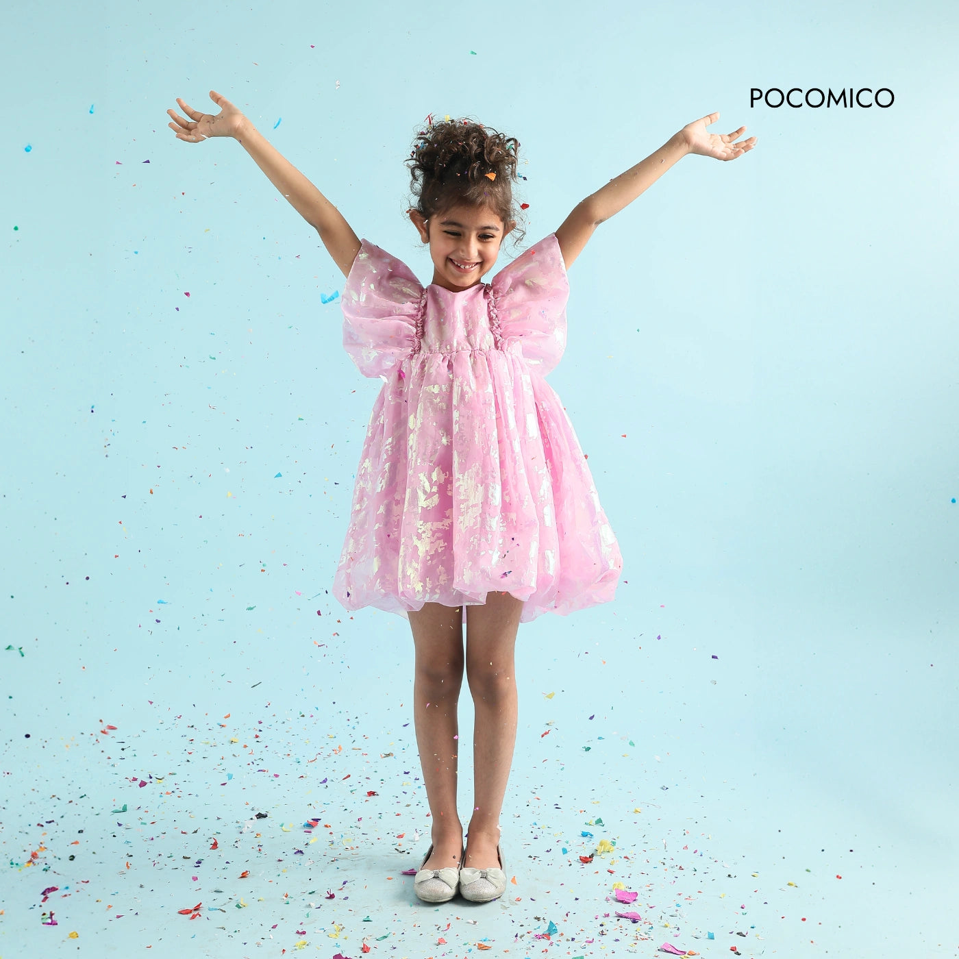 POCOMICO Dreamy Foil Print Organza Dress