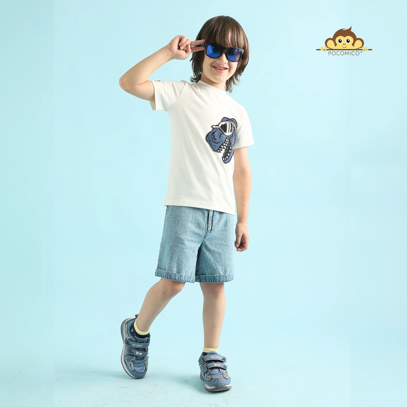 shorts + blue + denim + cotton + soft + comfy + boys + casual + fun + smart + blue + elastic + POCOMICO