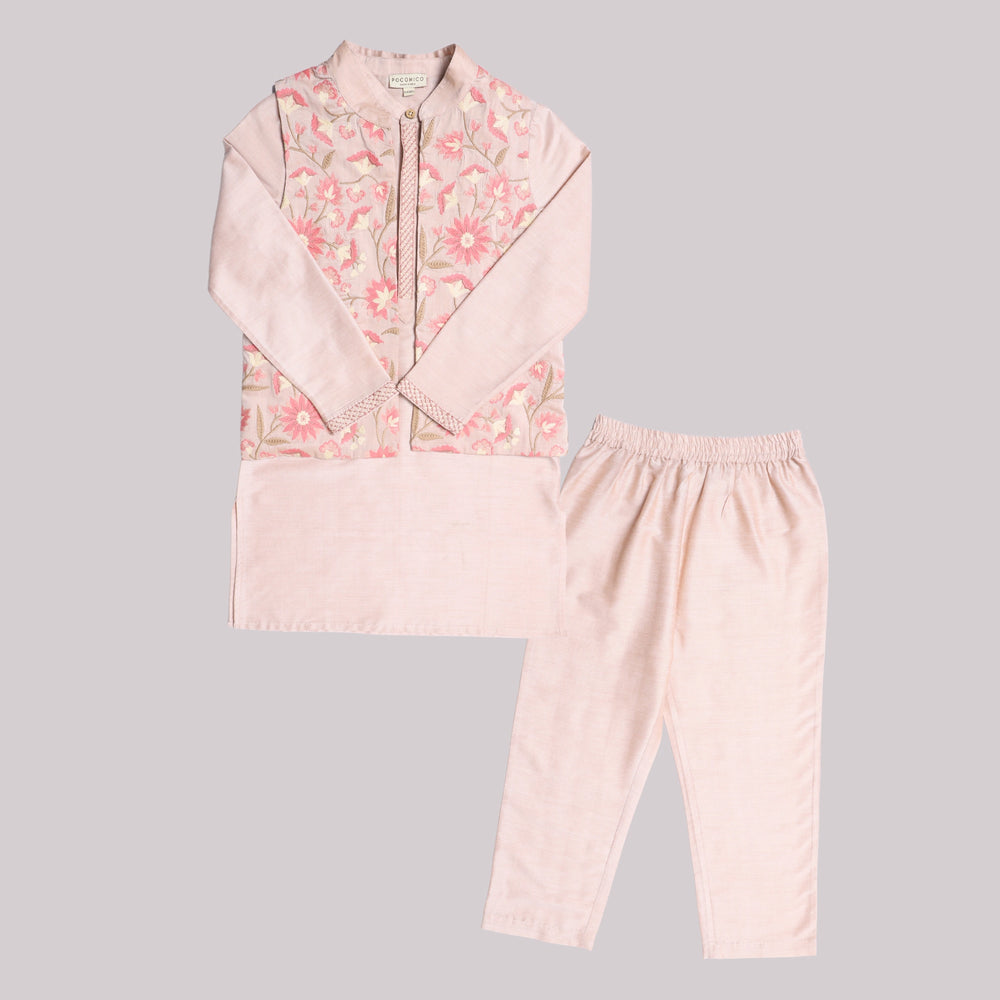 dusky rose-dirty pink-pink-nude-floral-embroidery-kurta-pajama-jacket-boys-indian-ethnic-diwali-pocomico