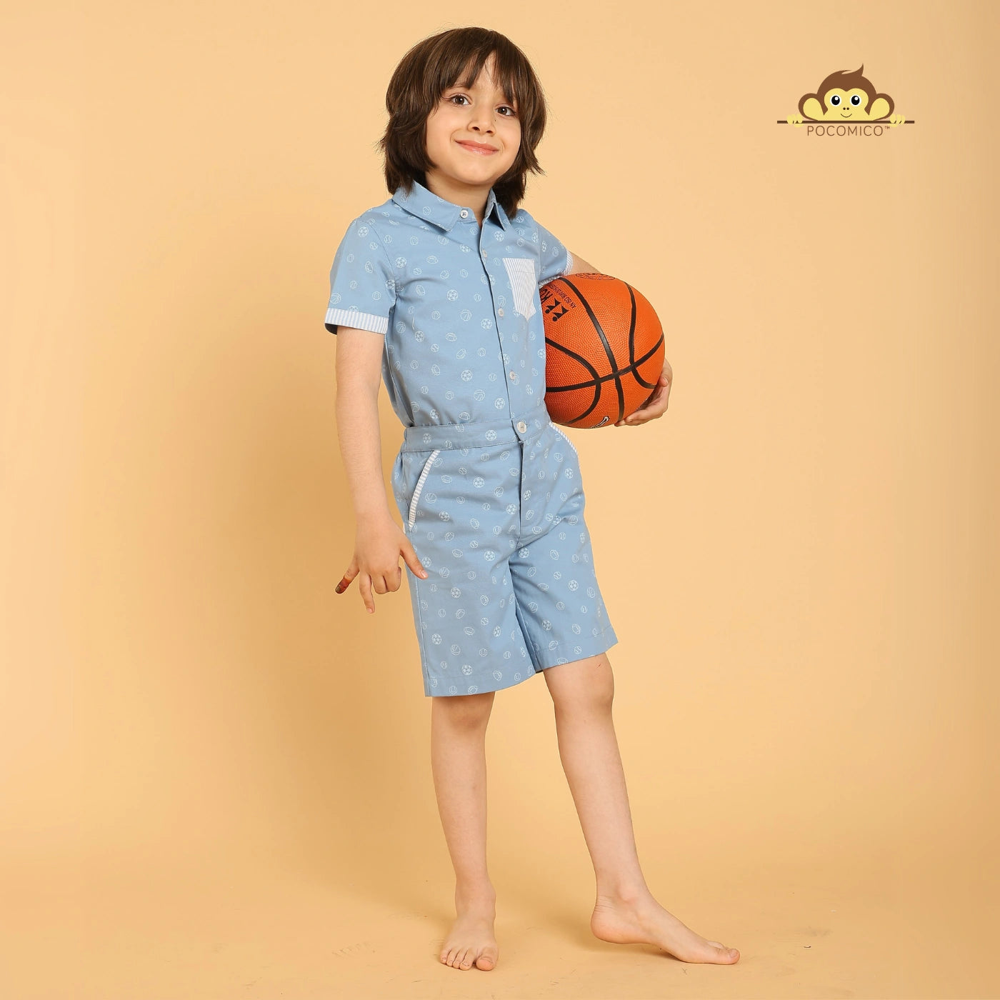 game on set  + Co-ord + Set + kids + blue + games + printed + football + sports + summer + formal + shirt + short + sunny + casual + event + dining + play + date + fun + kids + boy + teen + tween + cotton + poplin + POCOMICO
