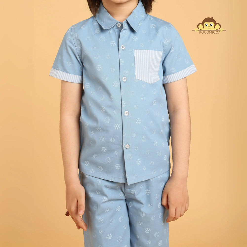 
                  
                    game on set  + Co-ord + Set + kids + blue + games + printed + football + sports + summer + formal + shirt + short + sunny + casual + event + dining + play + date + fun + kids + boy + teen + tween + cotton + poplin + POCOMICO

                  
                