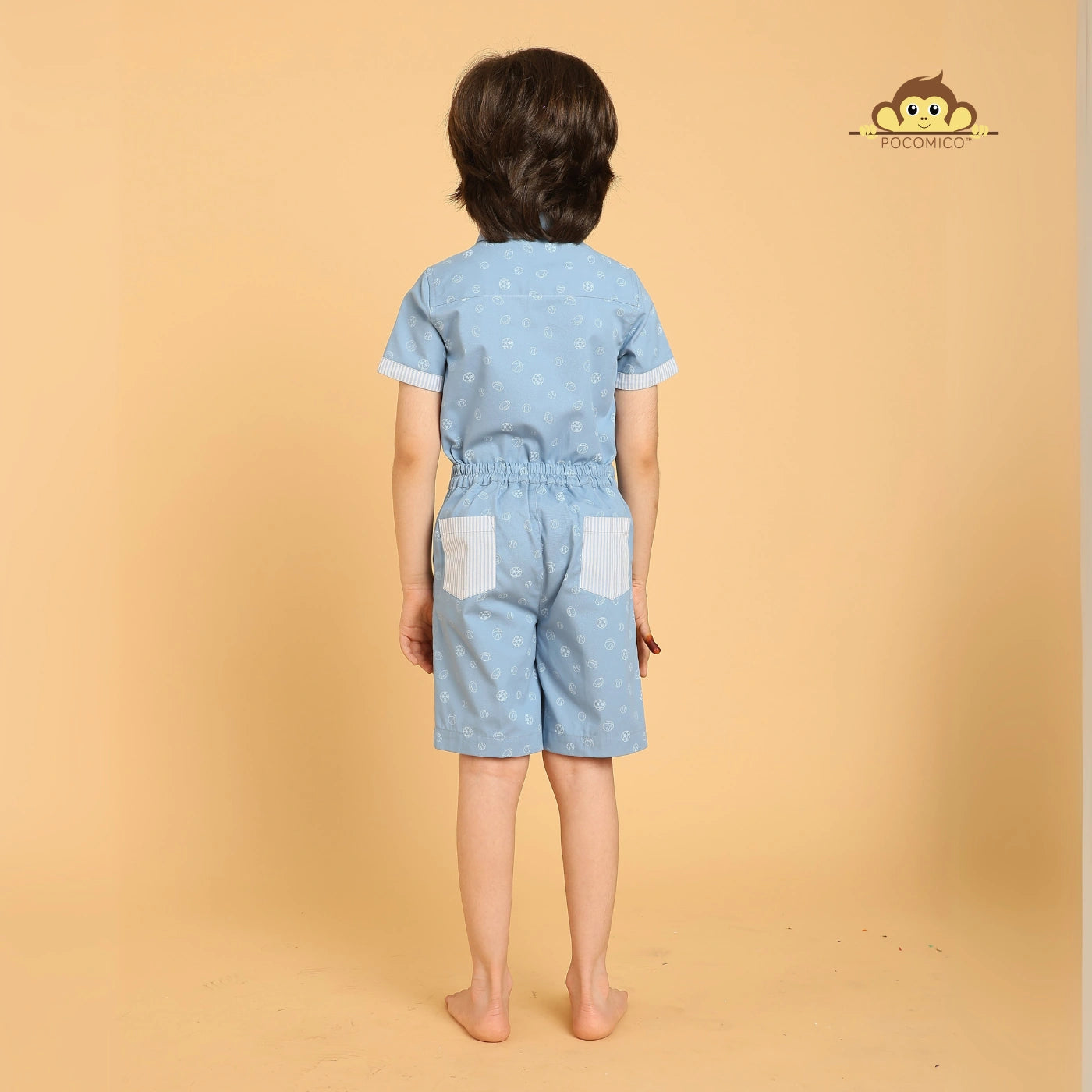 game on set  + Co-ord + Set + kids + blue + games + printed + football + sports + summer + formal + shirt + short + sunny + casual + event + dining + play + date + fun + kids + boy + teen + tween + cotton + poplin + POCOMICO
