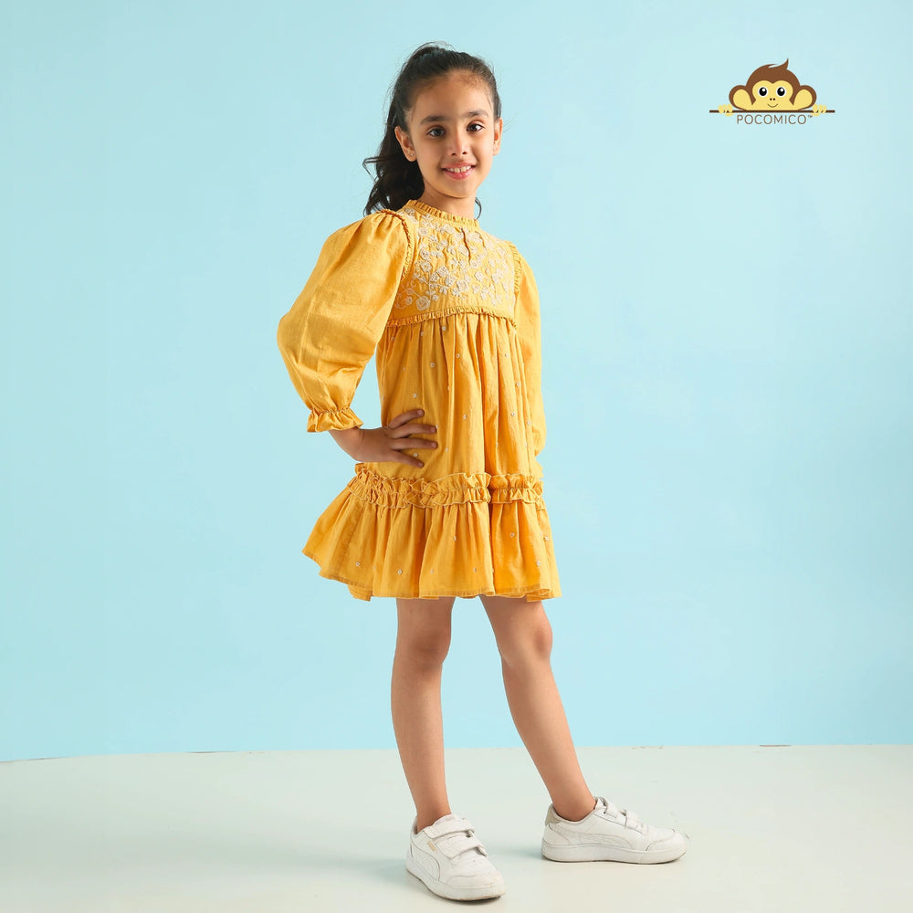 
                  
                    Golden Glow Embroidered Dress" for kids aged 6 months to 11 years, featuring intricate embroidery and a charming design, perfect for festive and special occasions.
                  
                