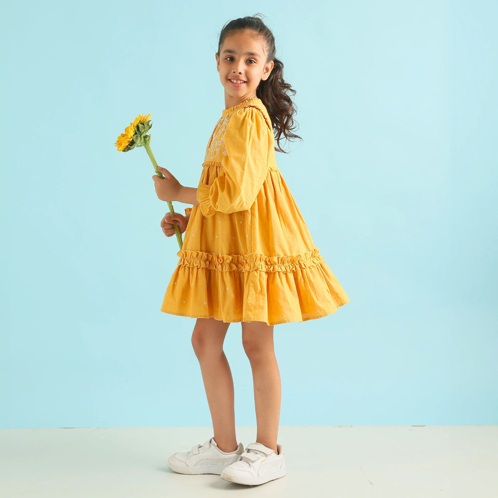 
                  
                    Golden Glow Embroidered Dress" for kids aged 6 months to 11 years, featuring intricate embroidery and a charming design, perfect for festive and special occasions.
                  
                