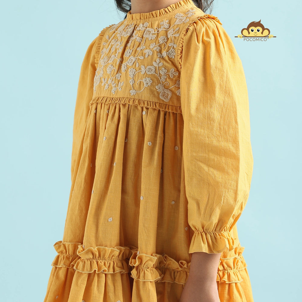
                  
                    Golden Glow Embroidered Dress" for kids aged 6 months to 11 years, featuring intricate embroidery and a charming design, perfect for festive and special occasions.
                  
                
