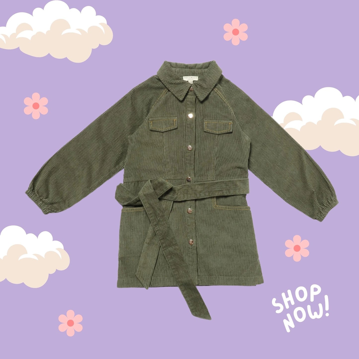 Olive-green-ranger-jacket-for-boys-with-belt-and-utility-pockets, perfect-for-winter-wear.