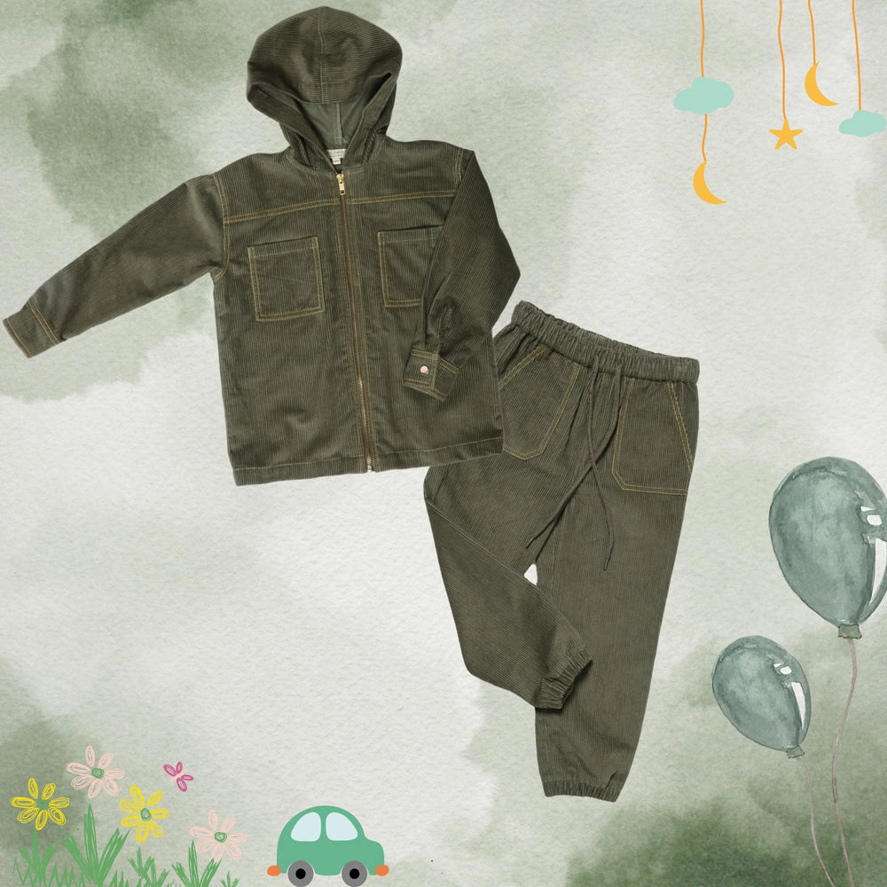 olive-green-set-coord-unisex-corduroy-winter-warm-hoodie-jacket-jogger-kids-girl-boy-pocomico