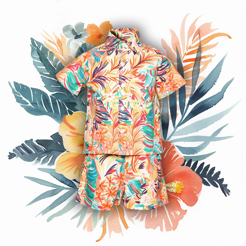 PocoMico Hawaiian Printed Cotton Co-ord Set